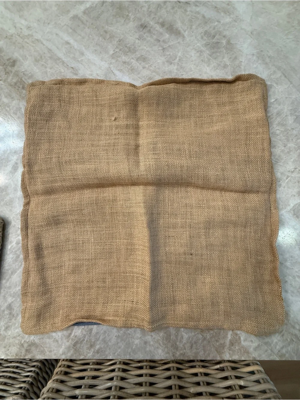 3 Pottery Barn 22x22 Blue Linen Pillow Covers with Burlap and braided Trim
